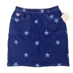 Quacker Factory DreamJeannes Denim Skort Women M Blue Star Print Knit Heart New